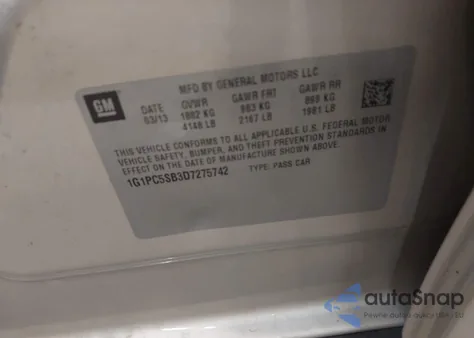 2013 Chevrolet Cruze 1Lt Auto from USA, damaged, VIN 1G1PC5SB3D7275742